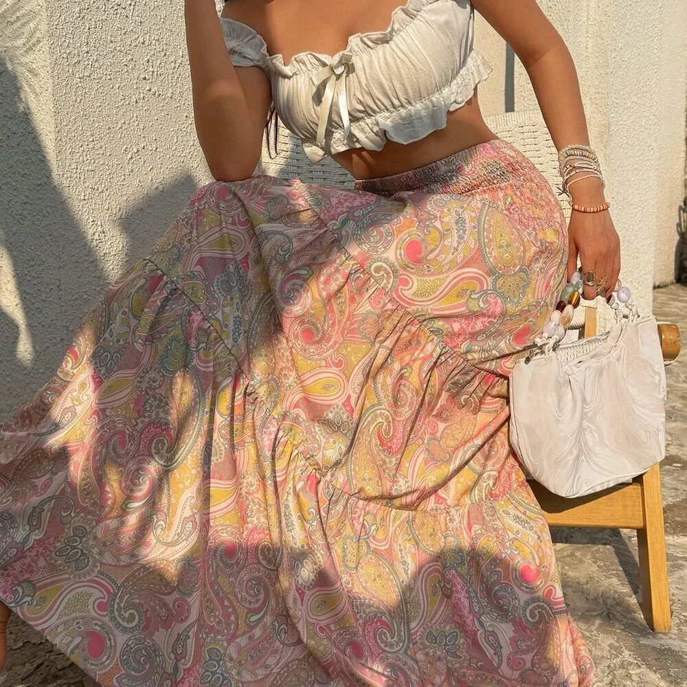 Mint Green Boho Women's Bohemian Print Skirt
